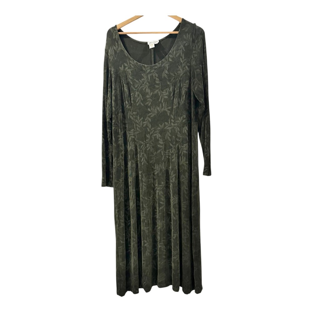 Vintage Coldwater Creek Women's XL Forest Green Botanical Maxi Dress USA